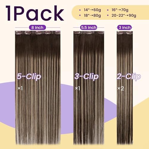 LaaVoo 20 Inch Seamless Hair Clip in Extensions Natural Blend 4pcs 100g - Image 4
