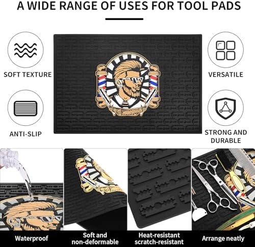 Non-Slip barber mats for clippers, Flexible Rubber Barber Station Mat for Hair Styling Tools, Double Edge Countertop Protector Pad for Professional Salon Styling Tools, Bar Service Mat 17.7x11.8Inches - Image 3