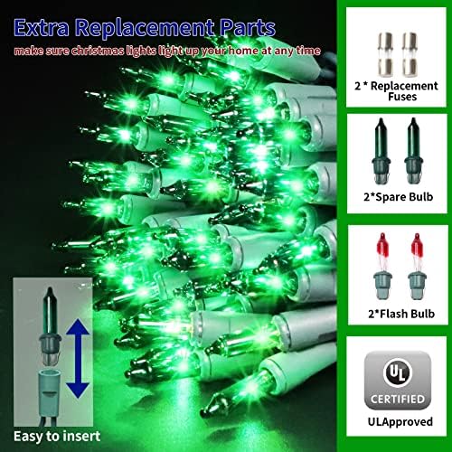 Ultra-Bright Connect End to End Green Christmas Mini Light 300L 63.8Ft(2Sets-Each 150L)UL Listed Incandescent Bulb String Light for Indoor Outdoor Holiday Garden Party Christmas Tree Decor - Image 2