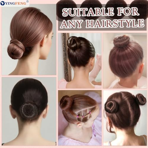 YINGFENG 134 Pcs Brown Hair Bun Maker Kit for Kids Small - 4 Hair Donuts for Buns, 20 Hair Nets for Buns, 100 U Shaped Bobby Pins, 10 Hair Bands, for Girls, Ballet Dance, Hair Accessories for Women - Image 2