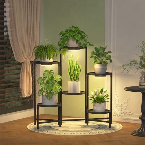 6 Tier Large Plant Stand with Grow Light, 10 Inch Tray, Black by iDavosicly