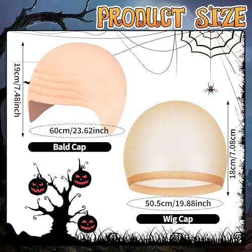 Halloween 1 Pcs Latex Bald Cap with 1 Pcs Head Wig Cap for Adult Men Women Costume Accessories for Halloween Makeup Party Costume - Image 2