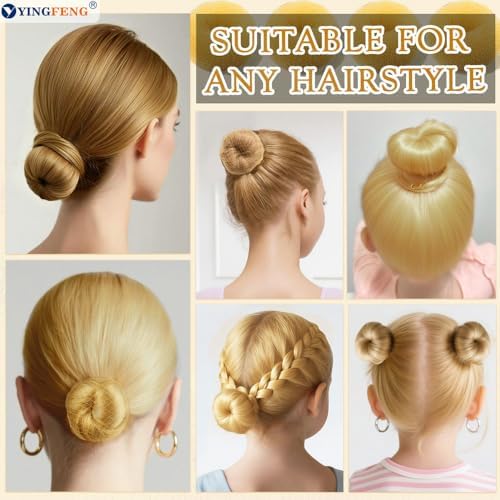 YINGFENG 134 Pcs Gold Hair Bun Maker Kit for Kids Small - 4 Hair Donuts for Buns, 20 Hair Nets for Buns, 100 U Shaped Bobby Pins, 10 Hair Bands, for Girls, Ballet Dance, Hair Accessories for Women - Image 2