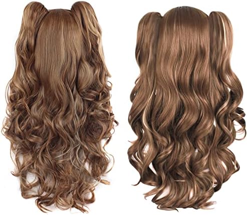 MapofBeauty Lolita Long Curly Clip on Ponytails Cosplay Wig, Brown/Khaki - Image 3