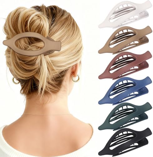 Flat Hair Clips for Women - 6 PCS French Flat Claw Clips Medium Hair Clips for Girls Large Hair Claw Clips for Thick or Thin Hair Strong Hold No Slip Hair Accessories for women (Dark Colorful) by Unknown