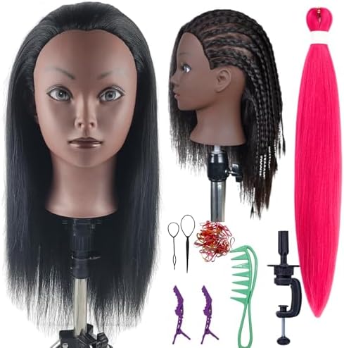 Practice Hair Mannequin Head for Braiding Hairstyling,Yaki Texture Black Head Mannnequin with Hair for Kids by LeticiaLLC--FreedomLove