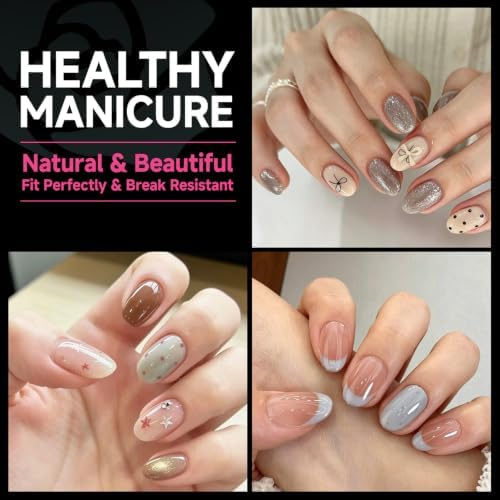 UNA GELLA Short Oval Round Nail Tips Pre Etched Short Oval Gel Nail Tips - Image 3