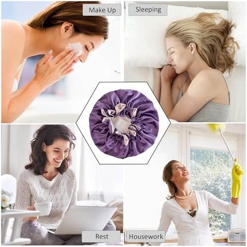 Silk Bonnet for Sleeping Satin Bonnets Double Layer Reversible Hair Cap Bonnet for Women Long Curly Braid Hair (Dark Orchid) - Image 5