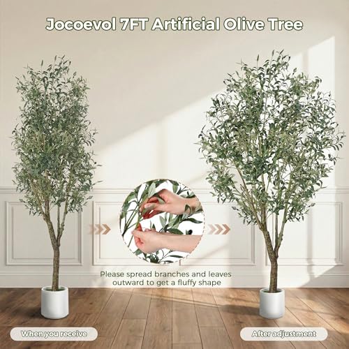 Artificial Olive Tree Indoor 7FT, Tall Faux Olive Tree with White Planter - Image 5