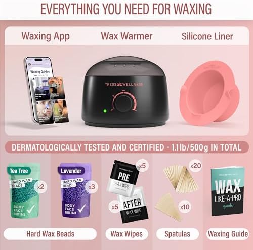 Tress Wellness Award Winning Waxing Kit for Sensitive Skin – Safe for Face & Skin, Easy to Use – At-Home Kit for Face, Bikini, Brazilian & Full Body - Midnight Rose, No Display - Image 2