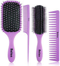 4Pcs Detangling Hair Brush Set for Women - Paddle Brush for Wet or Dry, No More Tangles for Straight, Long, Thick, Curly, and Natural Hair (Purple) by BALON