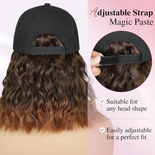 HANYUDIE Hat Wig for Women Wig Cap with Curly Hair Extensions Hat with Hair Wave Adjustable Baseball Cap Wigs - Image 5