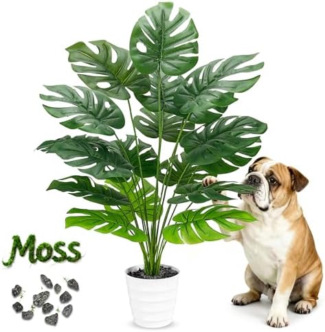 Der Rose 28" Tall Artificial Monstera Plant in White Pot for Indoor Decor by DerRose