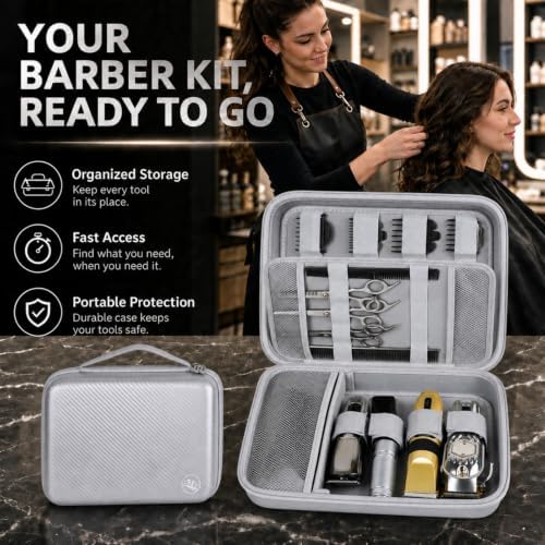 Boobowl Hard Travel Case for Hair Clippers, Barber Tool Organizer, Silver - Image 4