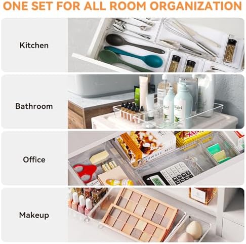 6 Pack Large Clear Plastic Drawer Organizer Trays, Acrylic Kitchen Drawer Organization and Storage Dividers, Non-Slip Storage Bins for Makeup, Kitchen Utensils, Bathroom, Jewelries and Office Desk - Image 3