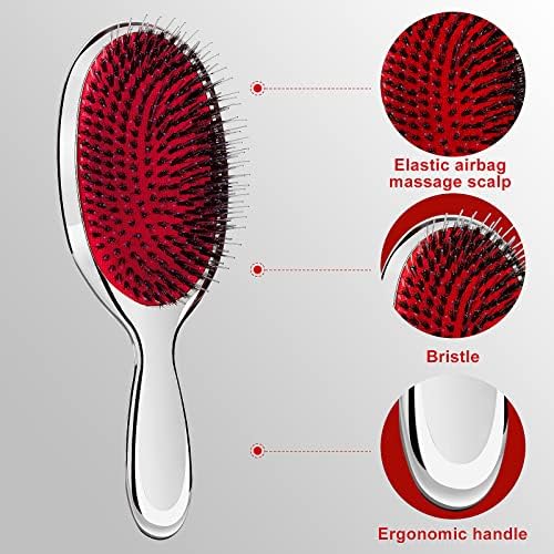 Sibba Anti-static Hair Brush Paddle Massage Hair Extension Brush Professional Detangle Natural Bristle Cushion Nylon Brush Comb for Long Thick Wavy Hair (Silver) - Image 4