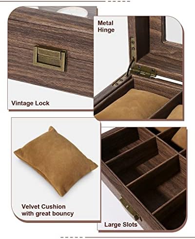 Uten Watch Case for Men 10 Slots, with Glass Lid, Wood Grain PU Leather - Image 5