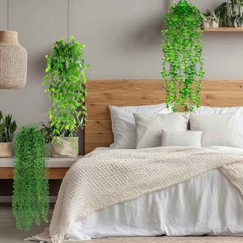 Daifunli 16 Pcs Artificial Hanging Plants Fake Hanging Ferns Plastic Fake Plants for Wall Room Garden Garland Indoor Outdoor Decor No Basket (Eucalyptus,Mandala,String of Pearls,Pea) - Image 6