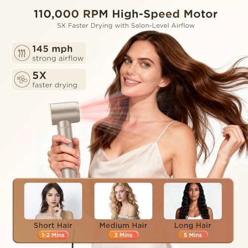 O.H.B 5 in 1 Hot Air Hair Styler, 110,000 RPM High Speed Hair Dryer Brush, Ionic Air Styler Wrap with Fast Drying, No Heat Damage Air Multi Styler for Volumize, Curl, Straighten for Travel, Gold - Image 4