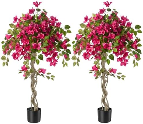 2Pack Artificial Bougainvillea Tree, 4FT Faux Bougainvillea for Indoor Outdoor Decor, Lifelike Bougainvillea Artificial Flowers Plant for Office, Front Porch, Living Room & Patio by Datietiao