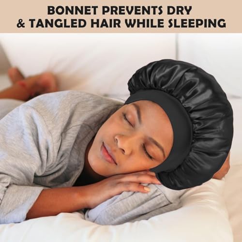 ZHENSILK 2Pcs Silk Bonnet for Sleeping, Satin Hair Bonnets, Soft Elastic Band Silk Sleep Cap, Hair Wrap for Women(Peacock Blue Rose Red) - Image 2