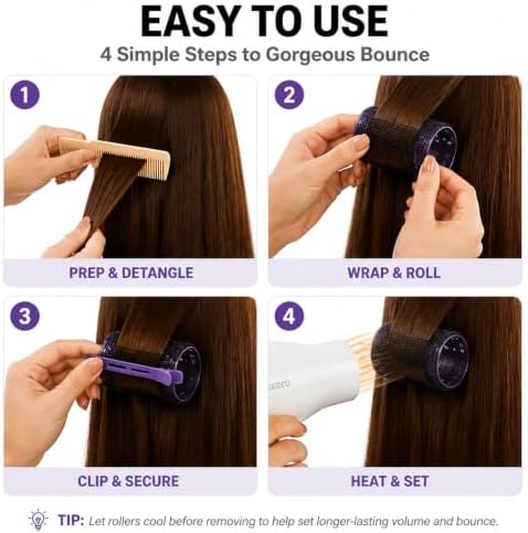 Aluminum Metal Hair Rollers for Women, Thermal Velcro Rollers for Hair, 12 Pack Self Grip Design with 24 Clips & Canvas Bag for Blowout Volume, Curtain Bangs, Root Lift, Waves & Long Hair, 2" & 2.4" - Image 5