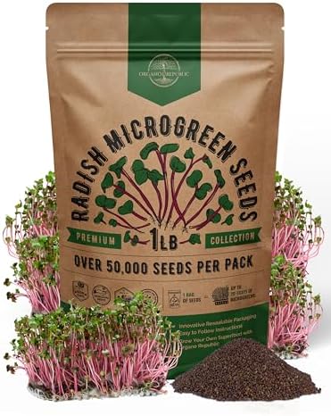 Organo Republic Radish Sprouting & Microgreens Seeds - Non-GMO, Heirloom Sprout Seeds Kit, 1lb Resealable Bag for & Growing Microgreens in Soil, Coconut Coir, Aerogarden & Hydroponic System. by OrganoRepublic