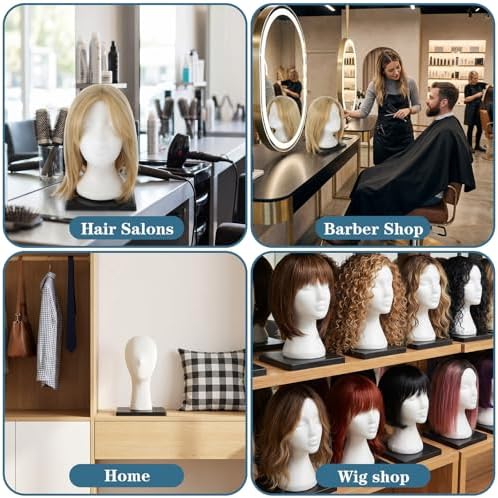 4 Pack Plastic Wig Head Stands Non-Topple Square Base – 7"x7"x3.3" Mannequin Holder for Tabletop Display, Styling, Cosmetology Manikin, Hats, Wigs, Hairpieces & Masks (Black) - Image 5