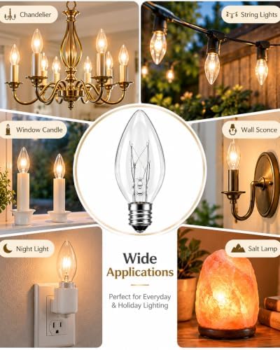 25 Pack C7 Clear Replacement Bulbs, C7 Outdoor Candle Light Bulbs, Night Candle Light for Indoor Outdoor Patio Bistro Party Decor Christmas String Light, E12 Candelabra Base, 5W - Image 4