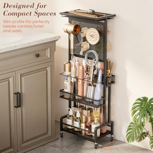 Hair Tool Organizer Cart with Hair Dryer Holder, Narrow Bathroom Storage Cart for Curling Flat Iron & Hot Tools, Slim Hair Appliance Organizer for Vanity Styling Tools (Black) - Image 6