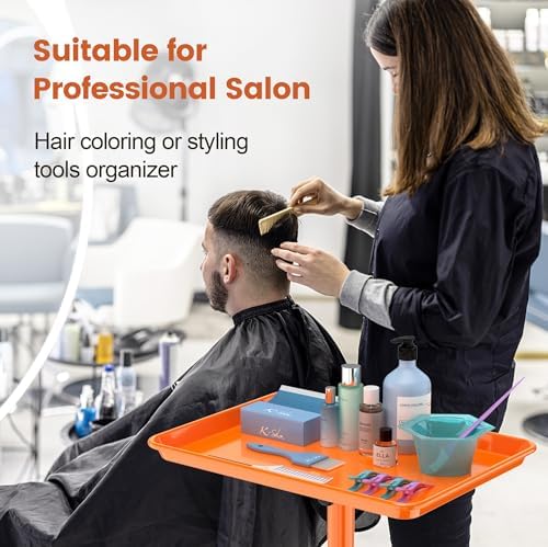Salon Tray Tattoo Tray Salon Cart for Hair Stylist Salon Trolley Cart with Wheels Salon Rolling Tray-Orange - Image 5