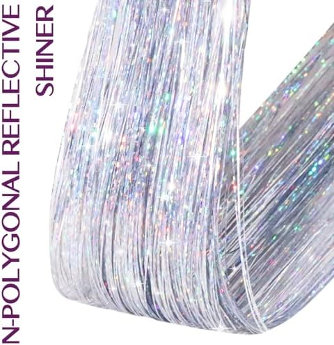 IDN BEAUTY Hair Tinsel Clip In Silver Sparkle Hair Extensions 24 Inch 6pcs - Image 6