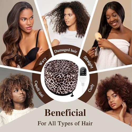 Heat Cap Leopard Thermal Steam Cap - 10-Level Heating for Deep Conditioning Natural and Black Hair at Home - Image 6