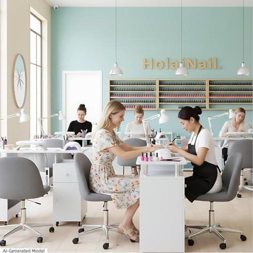 Manicure Table Nail Desk with Dust Collector & Wheels (White) - Image 2