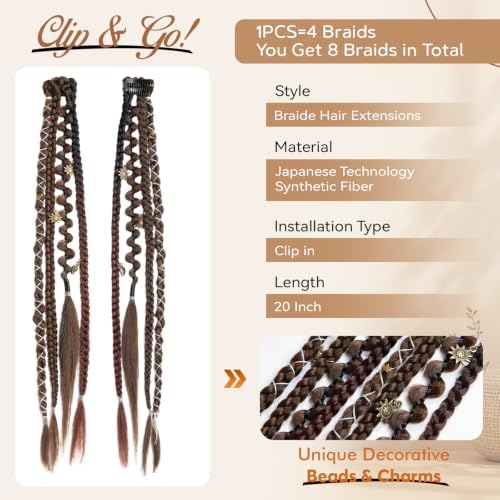 2Pcs 20" Clip in braid Hair Extensions Women (Light Brown Mix) - Image 2