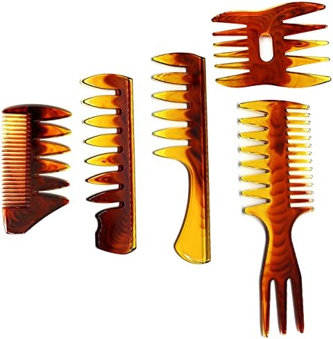 Styling Hair Comb Set Salon Barber Hairstylist Texture Comb 5 Pack Professional Hair Brush Retro Hairdressing Hair Care Style Accessory Double-sided for Men Boy Gentleman by Unknown