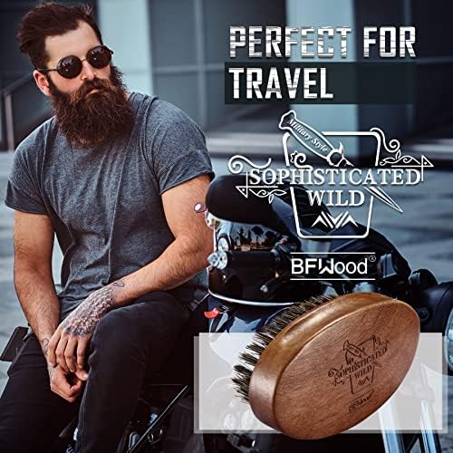 BFWood Boar Bristle Beard Brush - Black Wood Walnut Military Style, Men's Wooden Mustache Brush - Image 6