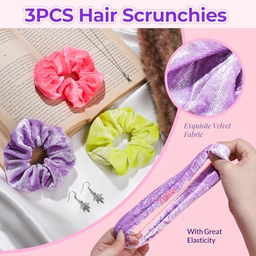 LEOBRO 3pcs Makeup Headbands, 3pcs Hair Srunchies, Rose Red/Yellow/Purple - Image 4