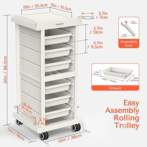 TASALON 6-Tray Multipurpose Rolling Salon Storage Cart, White - Image 5