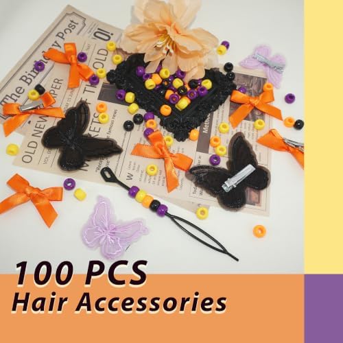 100pcs Hair Beads for Braids Halloween Small Hair Bows Lace Embroidery Butterfly Hair Clips Loc Dreadlock Hair Beads Y2K Hair Accessories for Women Girls - Image 7