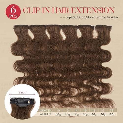 Rich Choices Short Clip In Hair Extensions Real Human Hair-Wave/Curly 6 Pcs Single Clip Hairs Extensions For Women-Mini Seamless Clips Hairpieces for Thin Hairs-12 Inch #4 Medium Brown - Image 2