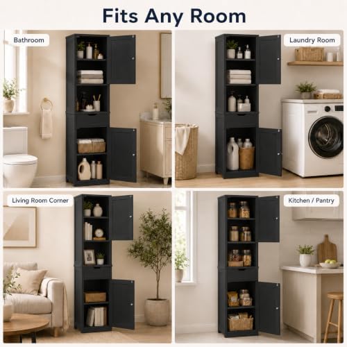 Walsunny Tall Bathroom Storage Cabinet with 6 Adjustable Shelves, Black - Image 6