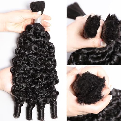 Lemoda Human Braiding Hair for Boho Braids Burmese Curly Spiral Curly Ends Bulk for Daughter/Friend For Bohemian Knotless Braids 141414Inch 3Bundles 15A No Weft Extensions - Image 3