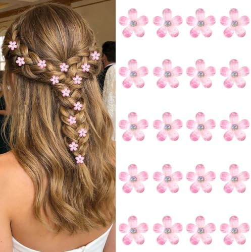 YISSION 20Pcs Mini Ombre Pink Flower Hair Clips Crystal Women Girls Wedding by YISSION