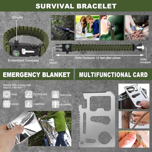 Gifts for Men Christmas Survival Kit and First Aid kit, Emergency Supplies Camping Accessories with Upgraded Molle Bag for Outdoor Adventure Camping Hiking Hunting - Image 5