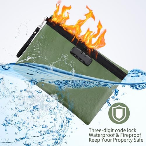 Nezyo 2 Pcs Fireproof Document Bag with Lock, Waterproof Money Pouch,Green - Image 4