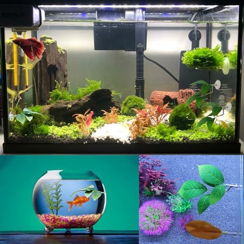 Fish Leaf Pad Fish Tank Accessories Aquarium Décor Simulating 2 pcs Adjustable Plastic Plants Betta Natural Habitat Playing Spawn Breed Rest Bed with Suction Cup Multi Leaf Design (2) - Image 6