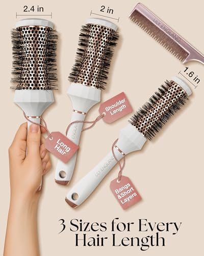 Lily England Round Hair Brush Set, 4 Piece Professional Blow Dry Kit with 3 Round Brushes and Comb for Styling, Beauty Gifts Sets for Women (White) - Image 3
