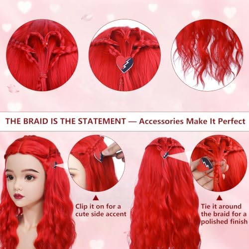 Mildiso 5pcs Kids Red Braided Princess Wig Girls Halloween Costume M153 - Image 4