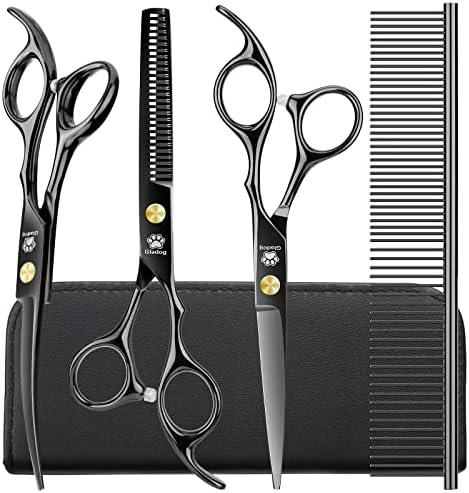 Dog Grooming Scissors Kit with Safety Round Tips, GLADOG Professional 5 in 1 Grooming Scissors for Dog by GLADOG